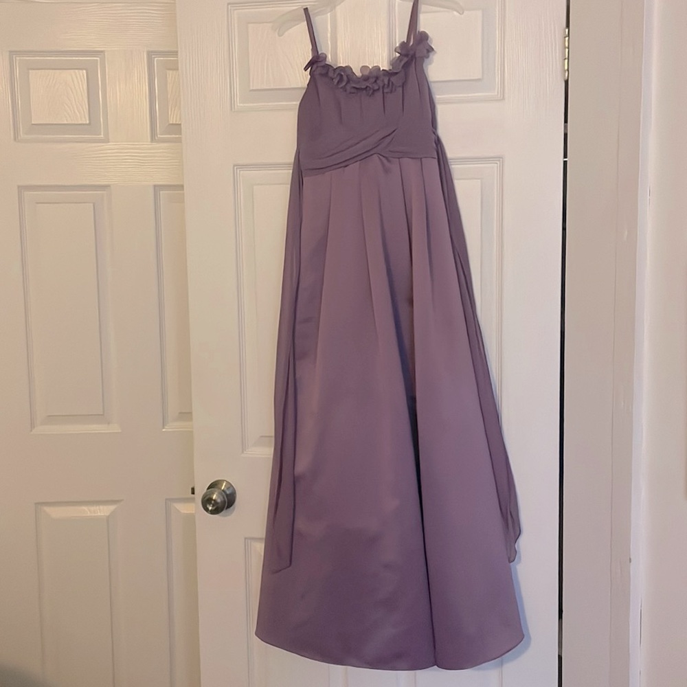 Purple satin juniors formal dress